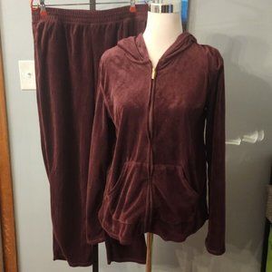 HUE Women's Outfit Full Zip Hoodie & Sweatpants Size M Burgundy Red Solid Velvet